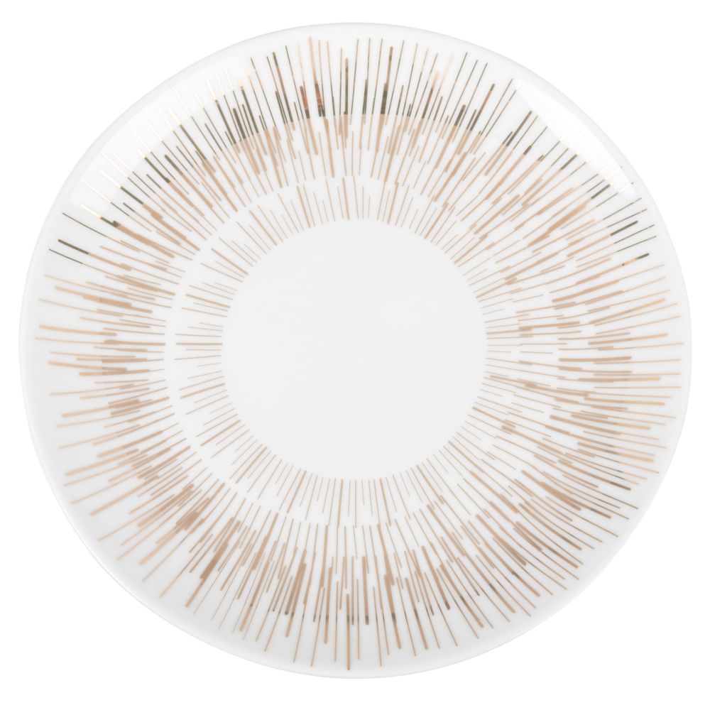 Assiette plate en porcelaine blanche motifs graphiques noirs