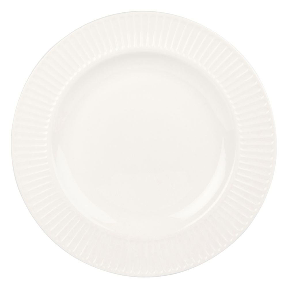 Assiette plate en porcelaine blanche striée