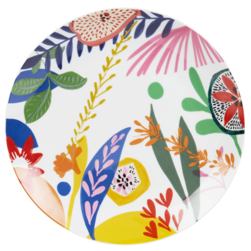 Assiette plate en porcelaine multicolore imprimée Assiette plate en porcelaine multicolore imprimée