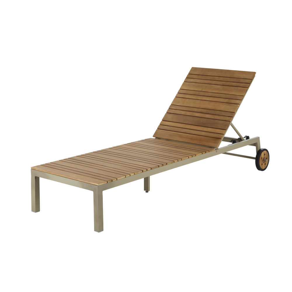 Bain de soleil en acacia massif coloris imitation teck et aluminium vert kaki (photo) Bain de soleil en acacia massif coloris imitation teck et aluminium vert kaki