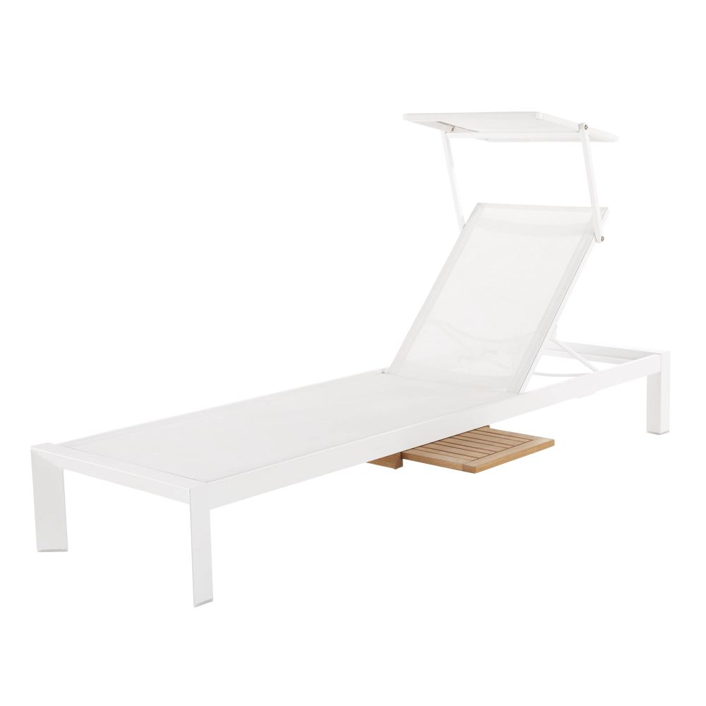 Bain de soleil en aluminium blanc avec tablette d'ombrage (photo) Bain de soleil en aluminium blanc avec tablette d'ombrage
