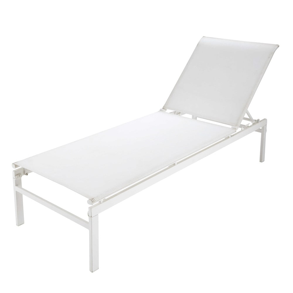 Bain de soleil en métal et toile plastifiée blanc Bain de soleil en métal et toile plastifiée blanc