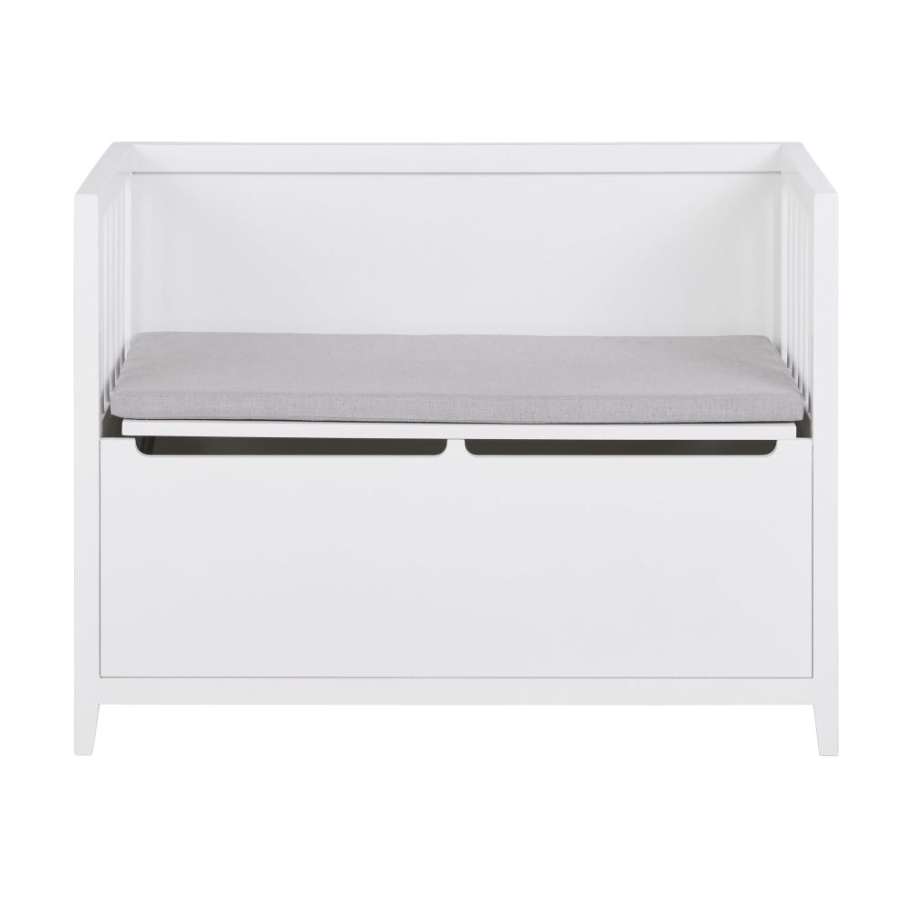 Banc coffre enfant blanc et gris clair Banc coffre enfant blanc et gris clair