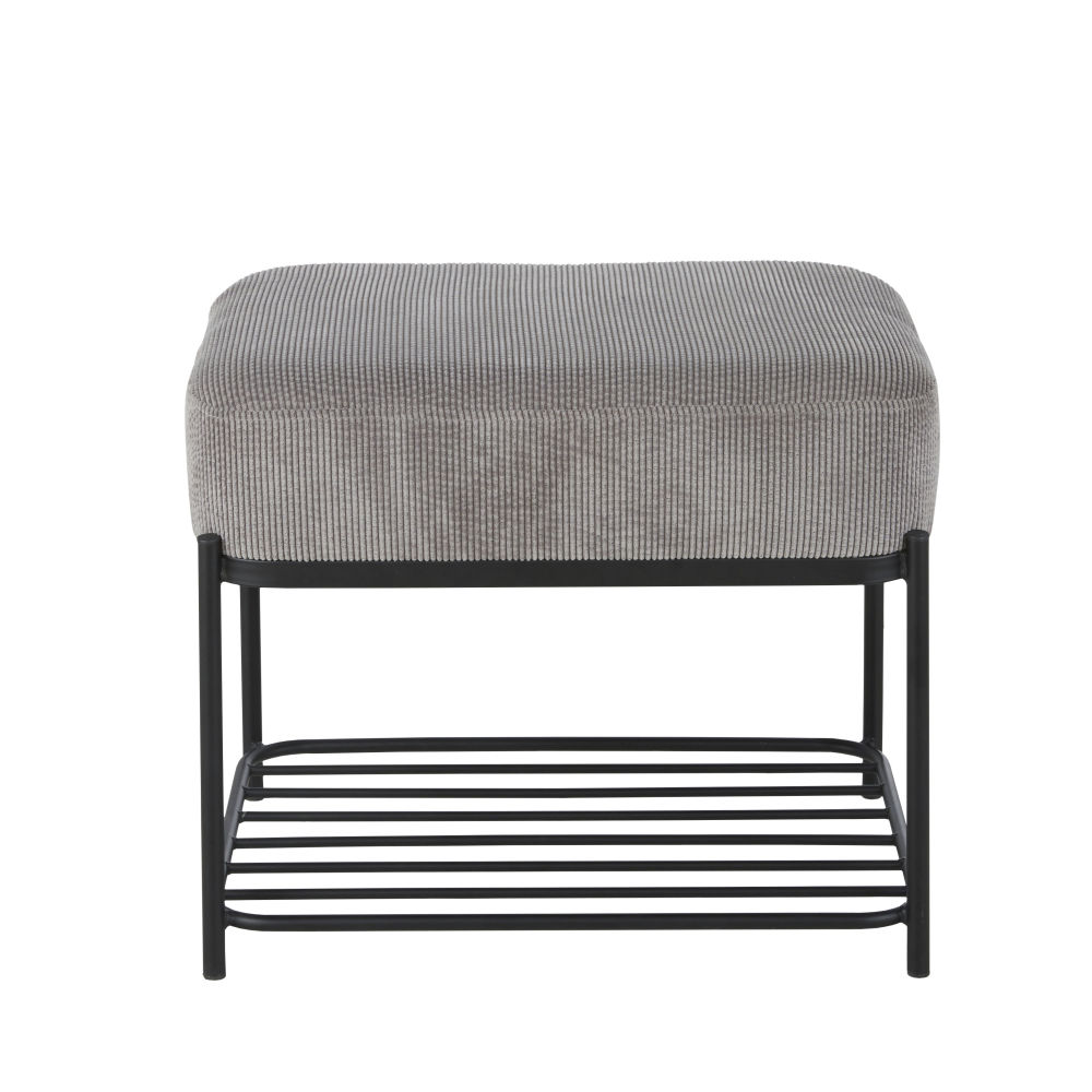 Banc en métal noir et coussin en velours gris Banc en métal noir et coussin en velours gris