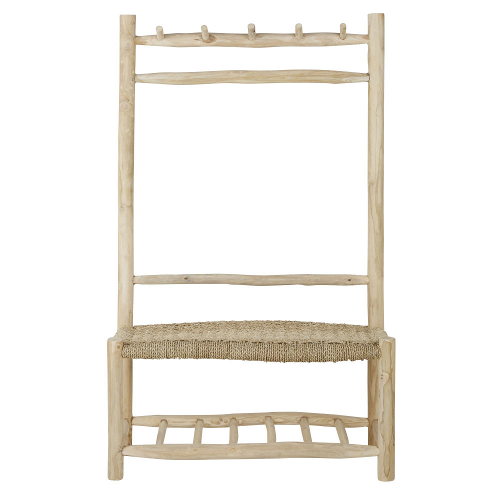 Banc en teck et jonc de mer tressé Banc en teck et jonc de mer tressé