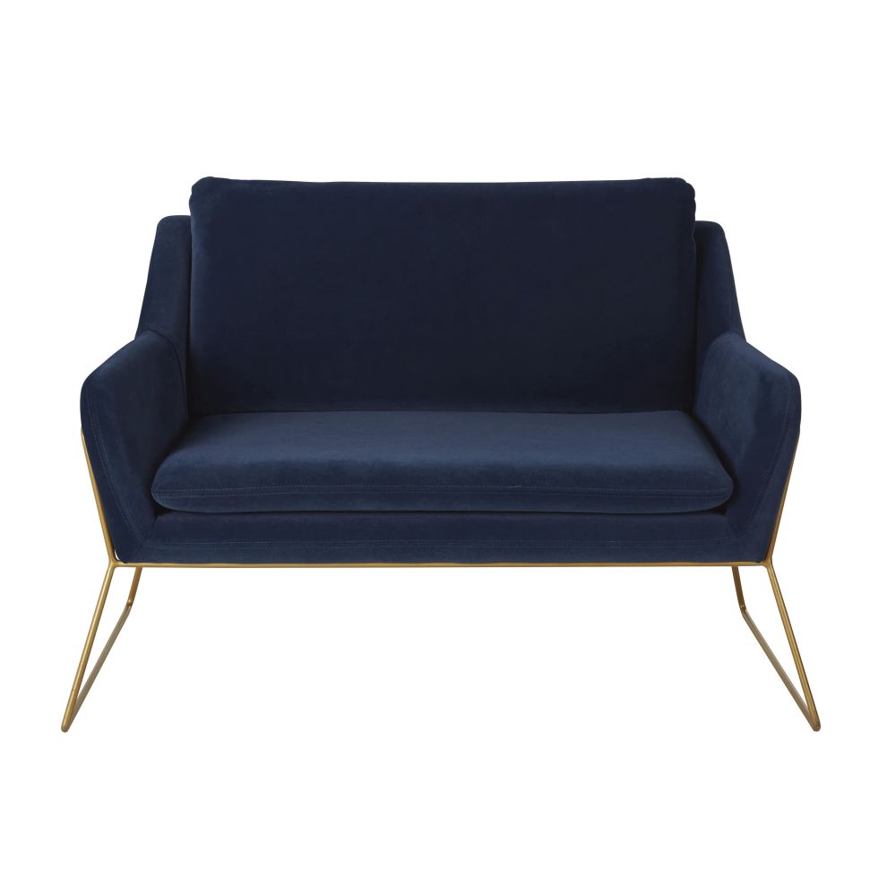 Banquette 2 places en velours bleu nuit (photo) Banquette 2 places en velours bleu nuit