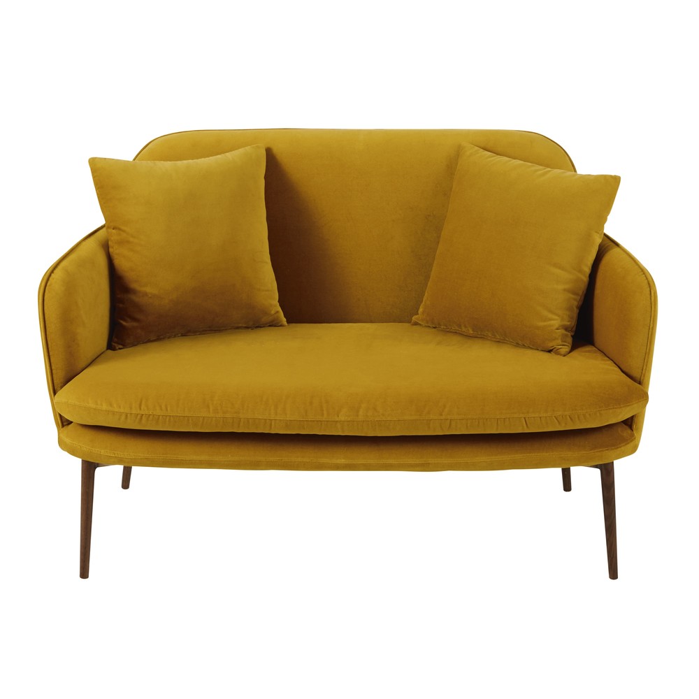 Banquette 2 places en velours jaune moutarde Banquette 2 places en velours jaune moutarde