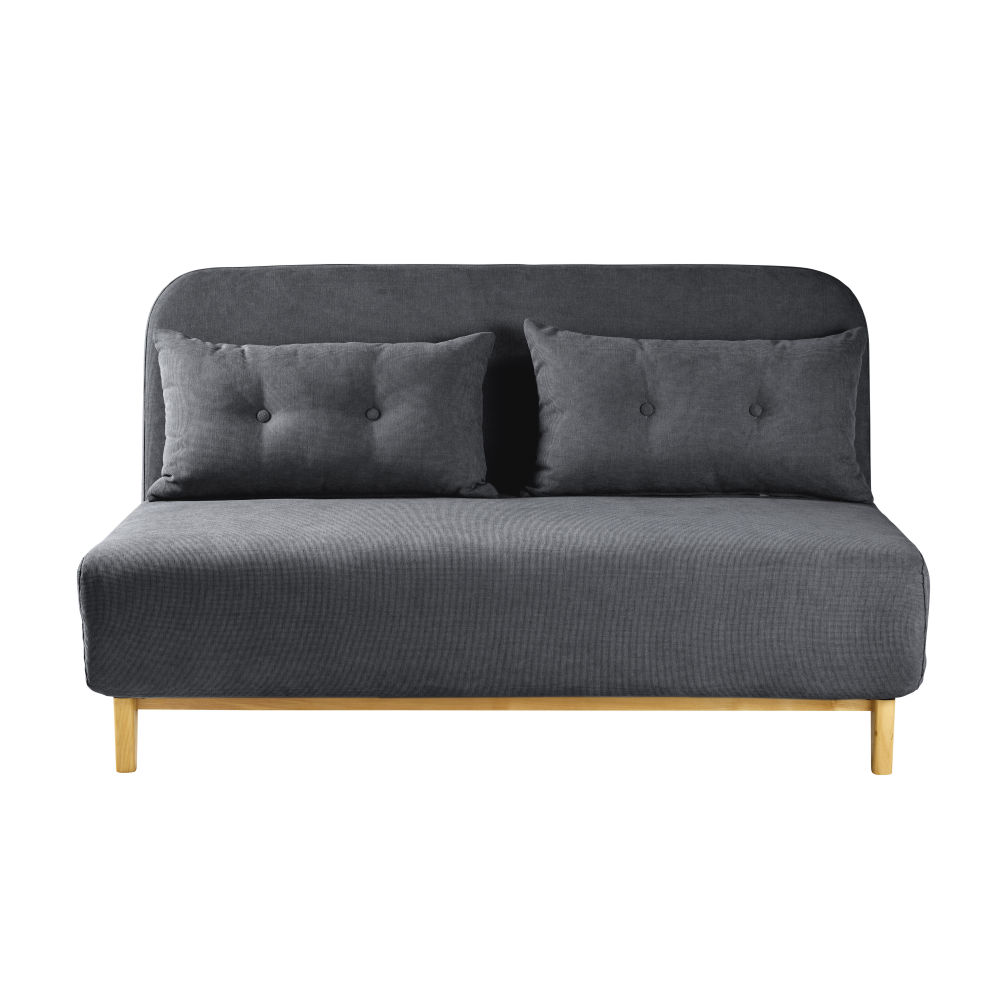 Banquette convertible 2/3 places en velours gris anthracite