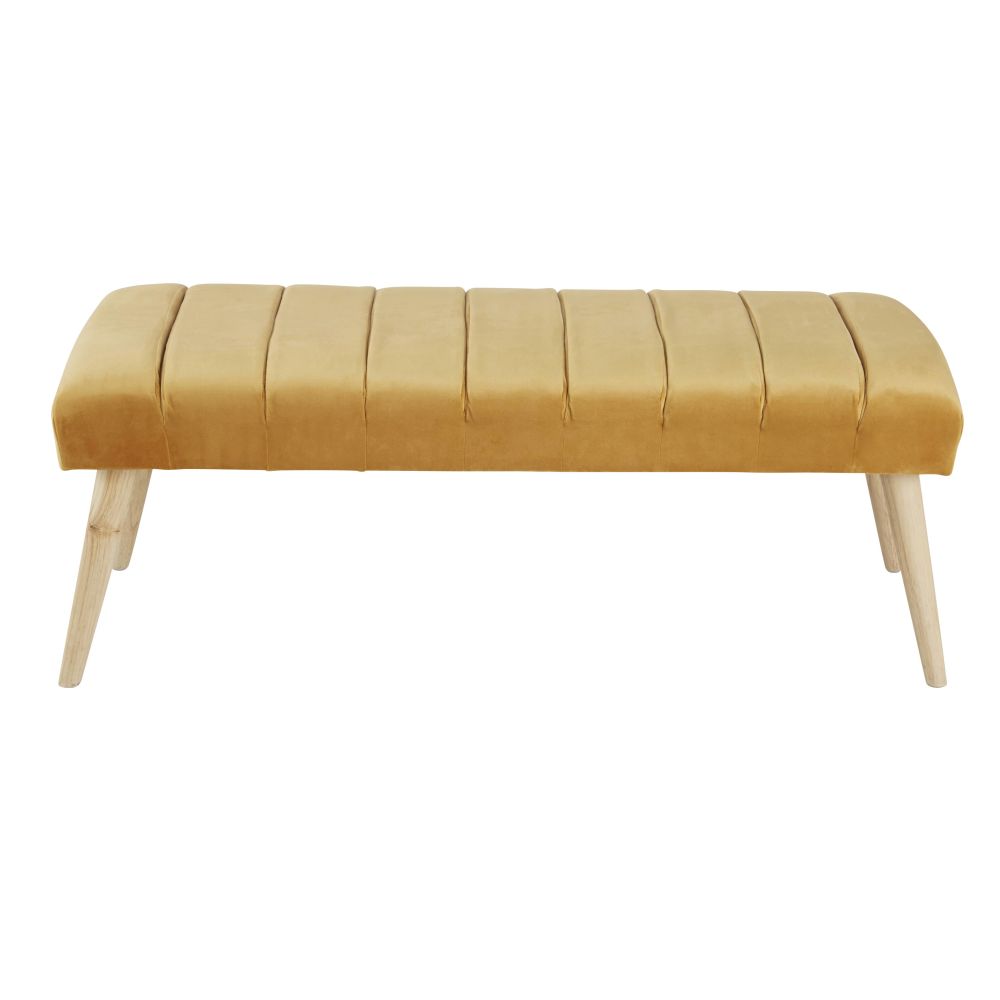 Banquette vintage en velours orange et hévéa Banquette vintage en velours orange et hévéa