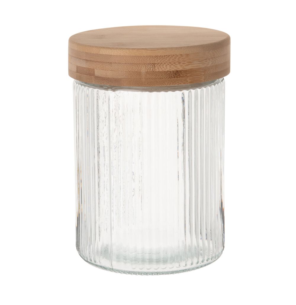 Bocal en verre strié et couvercle en bambou H17 Bocal en verre strié et couvercle en bambou H17