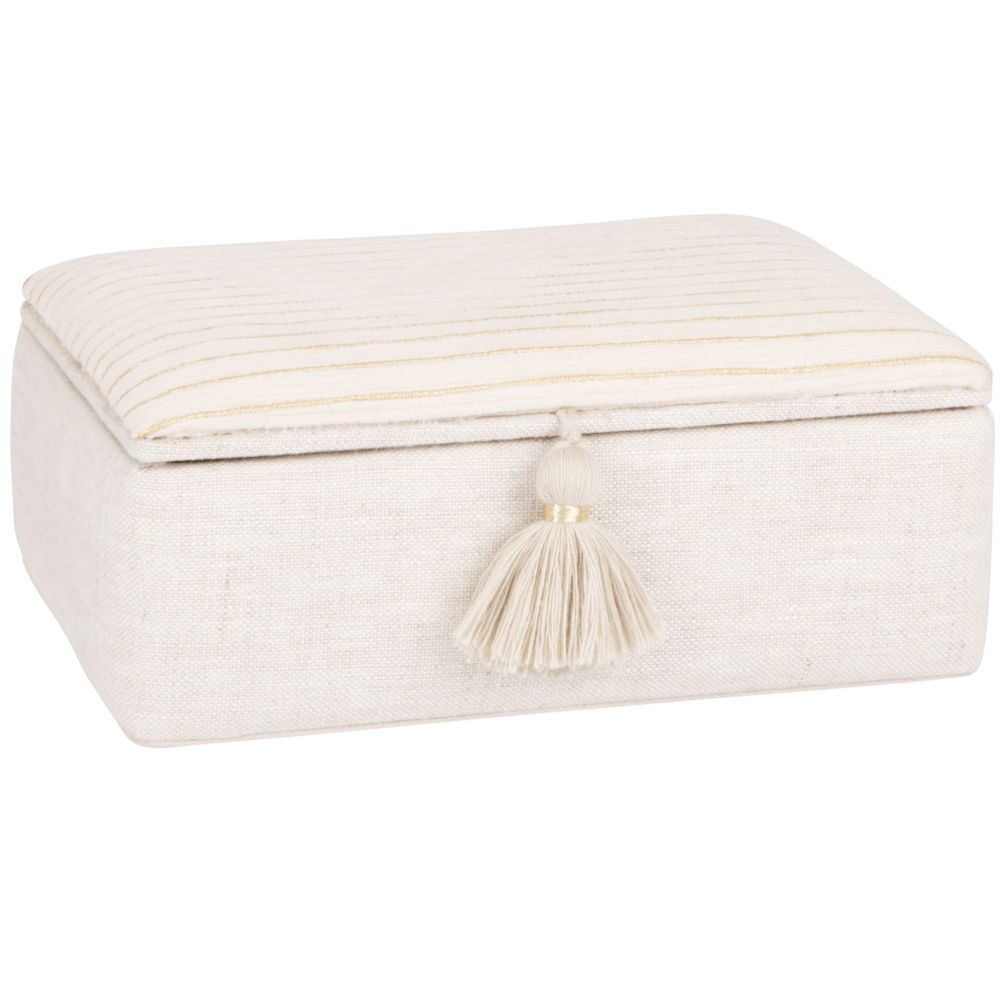 Boîte à bijoux beige et dorée à pompon Boîte à bijoux beige et dorée à pompon