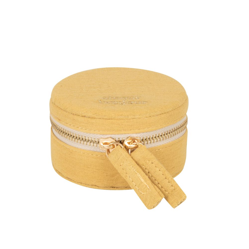 Boîte à bijoux de voyage jaune moutarde, dorée et écrue Boîte à bijoux de voyage jaune moutarde, dorée et écrue