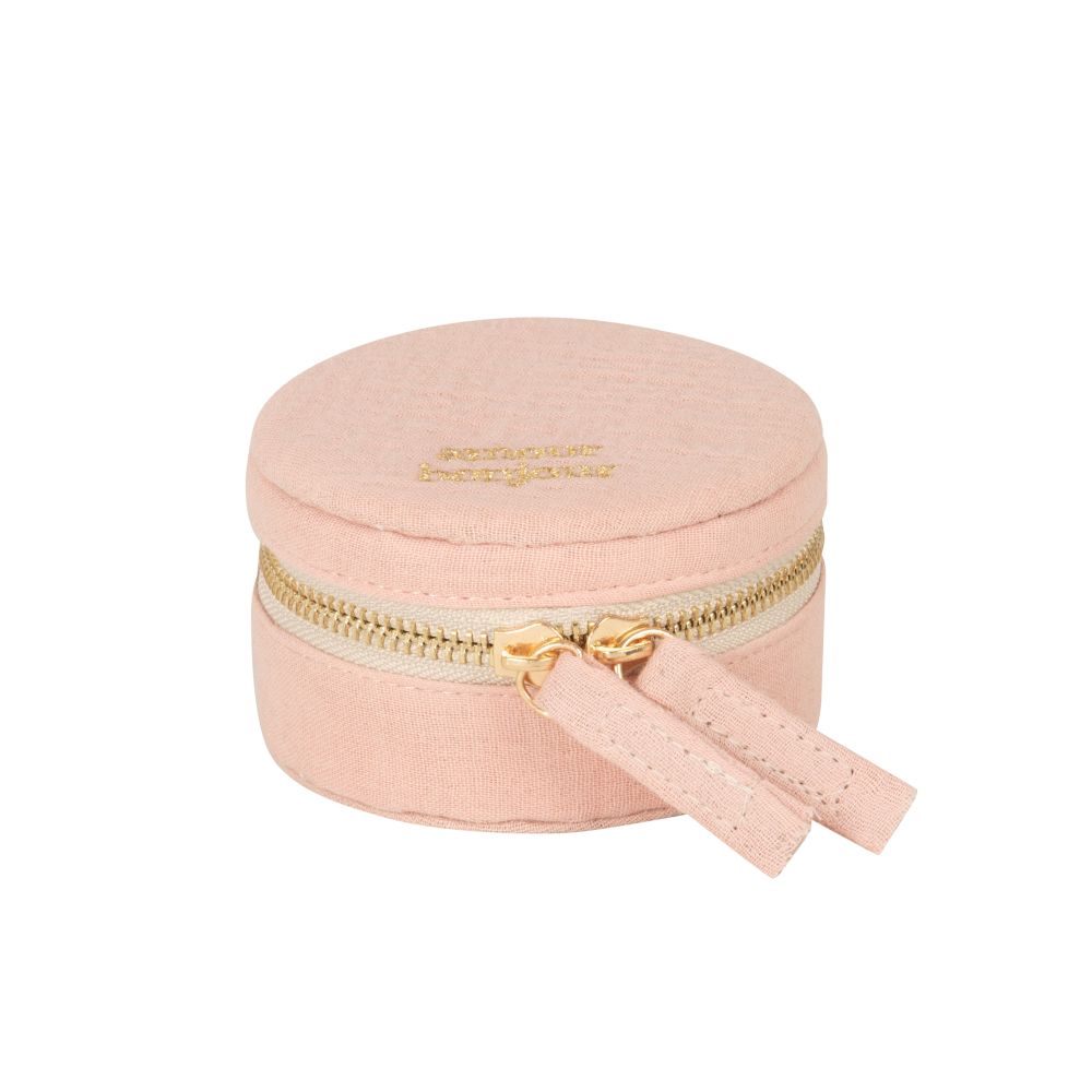 Boîte à bijoux de voyage rose, dorée et écrue Boîte à bijoux de voyage rose, dorée et écrue