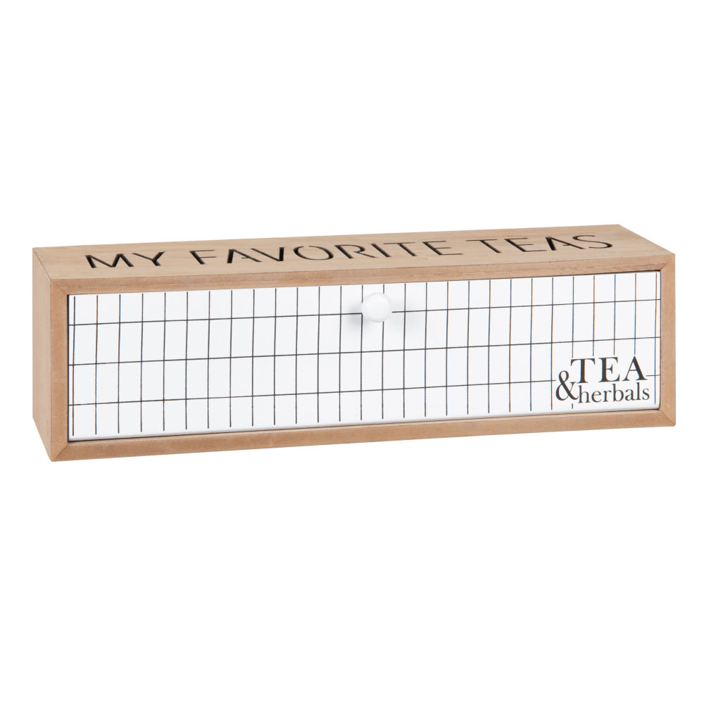 Boîte à thé en eucalyptus beige, blanc et noire (photo) Boîte à thé en eucalyptus beige, blanc et noire