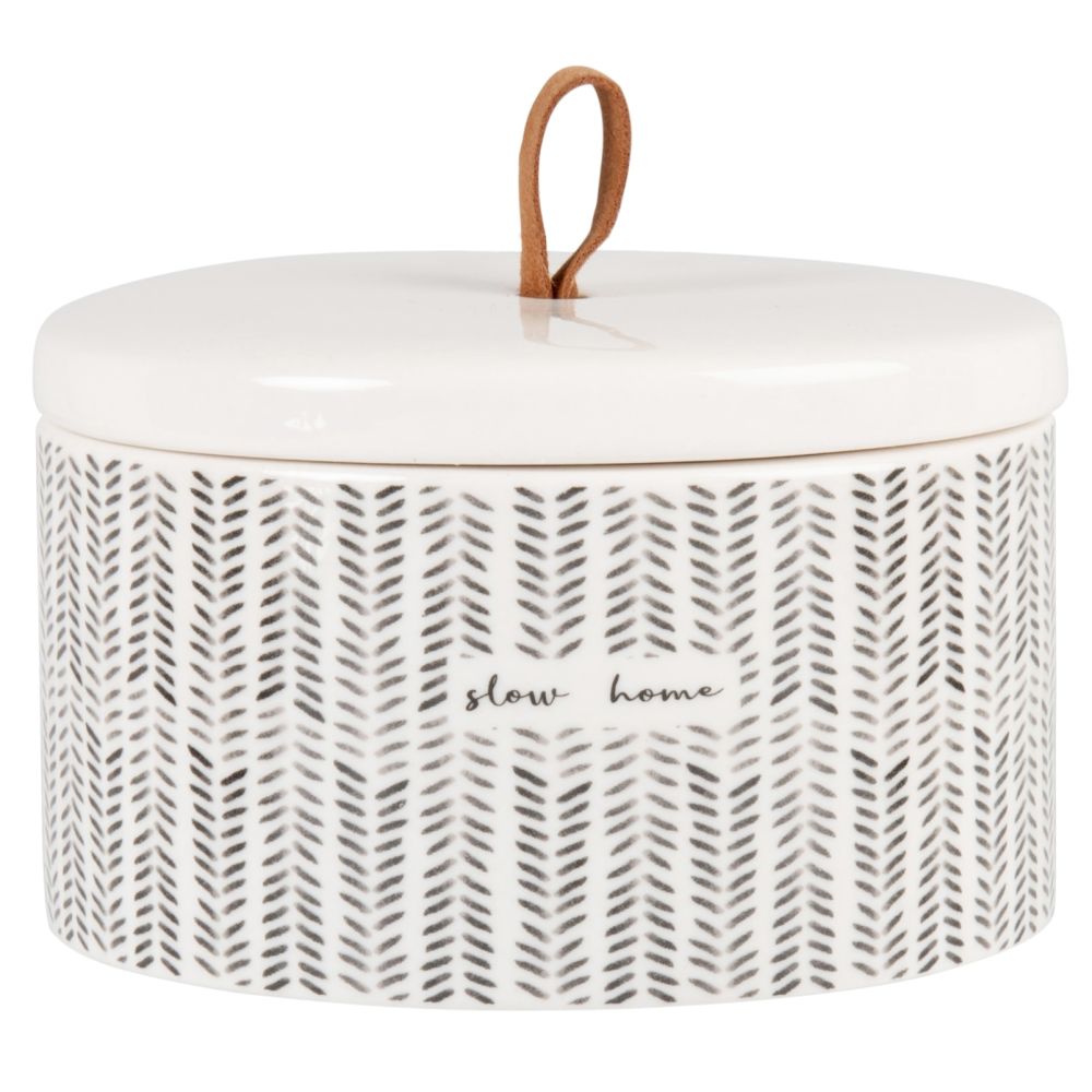 Boîte déco en porcelaine blanche à motifs noirs