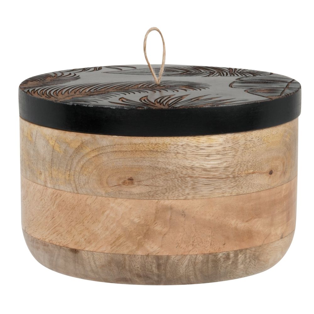 Boîte en bois de manguier et couvercle noir à motifs