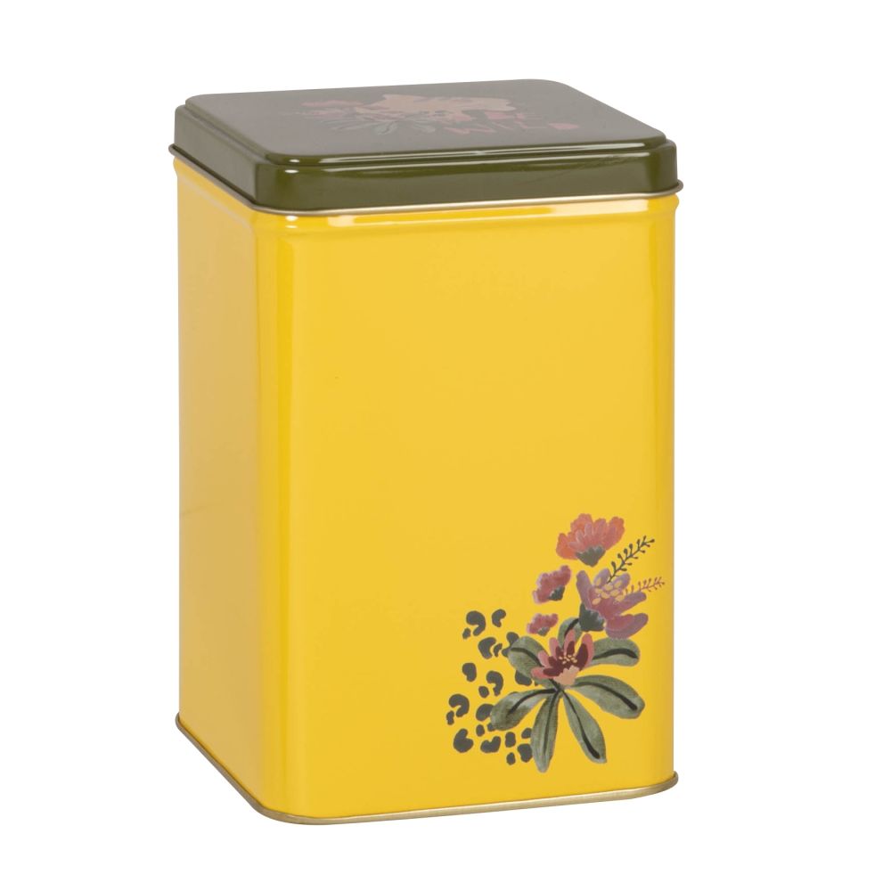 Boîte en métal jaune et vert kaki Boîte en métal jaune et vert kaki