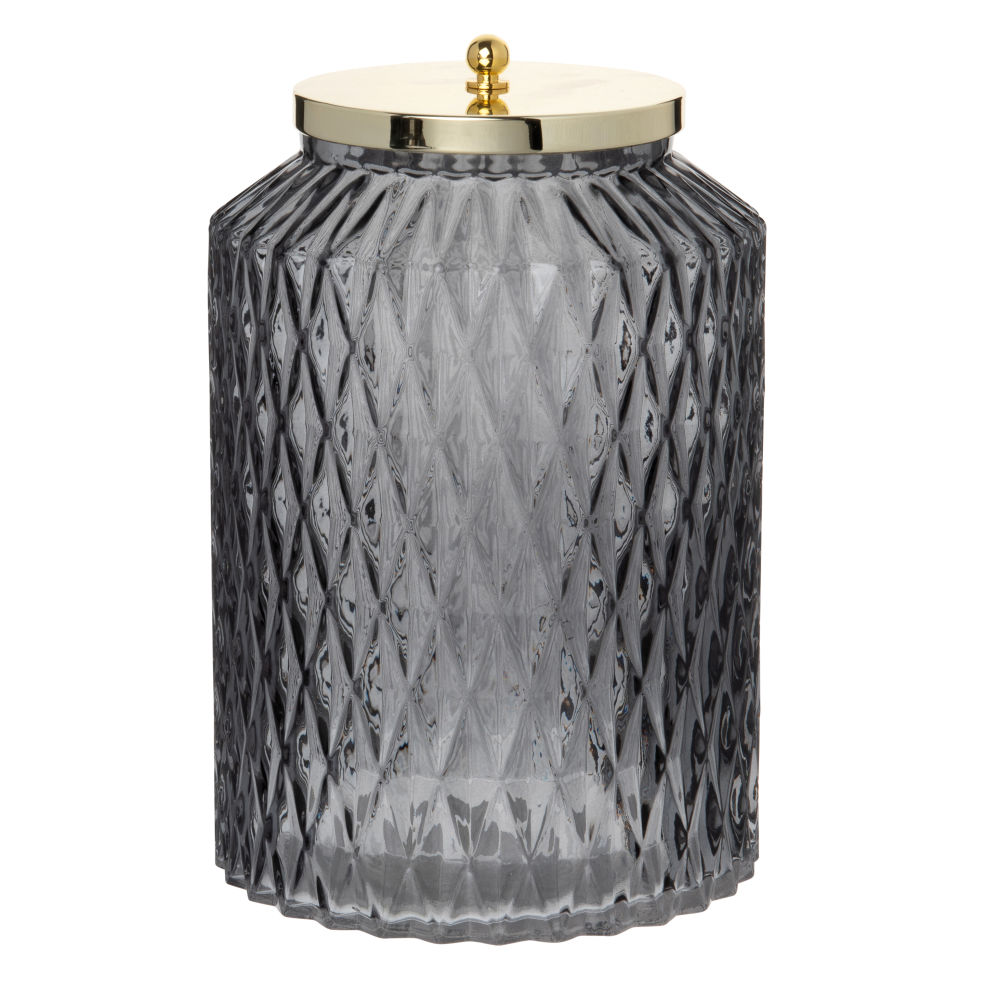 Boîte en verre taillé gris fumé et métal doré Boîte en verre taillé gris fumé et métal doré