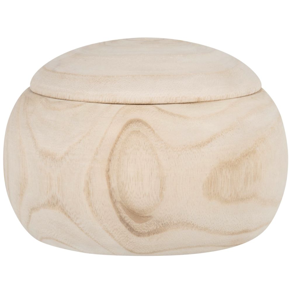 Boîte ronde en bois de paulownia beige