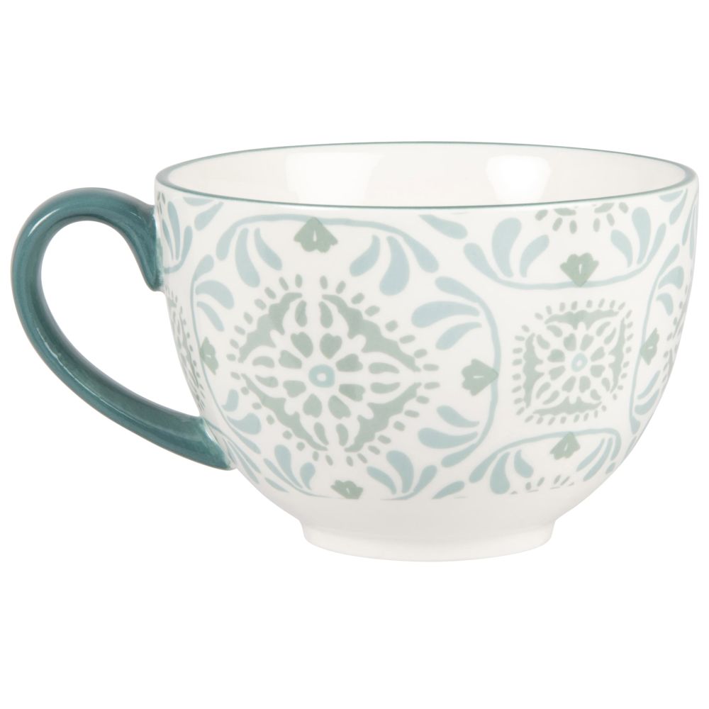 Bol déjeuner en grès blanc à motifs bleus et gris Bol déjeuner en grès blanc à motifs bleus et gris