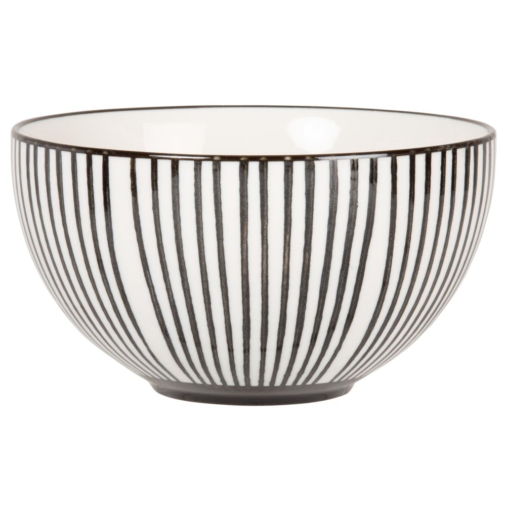 Bol en grès blanc motifs traits noirs Bol en grès blanc motifs traits noirs