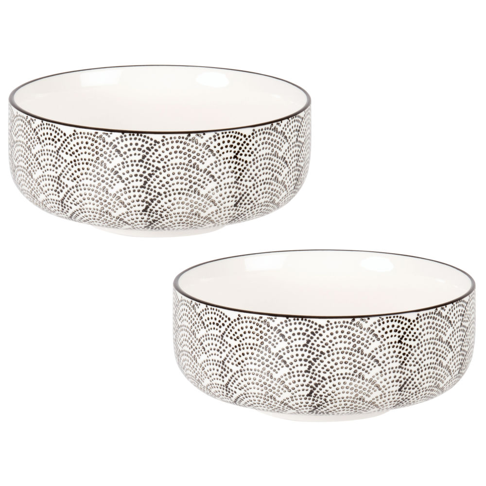 Bol en grès blanc motifs vagues noires Bol en grès blanc motifs vagues noires