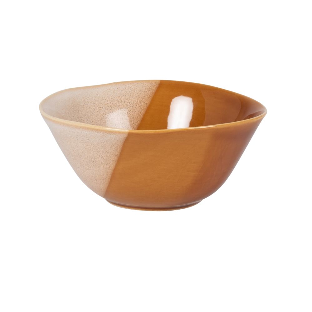 Bol en grès marron brillant et beige Bol en grès marron brillant et beige