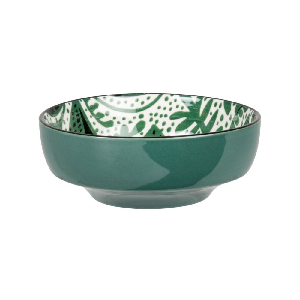 Bol en grès motif végétal écru, noir et vert Bol en grès motif végétal écru, noir et vert