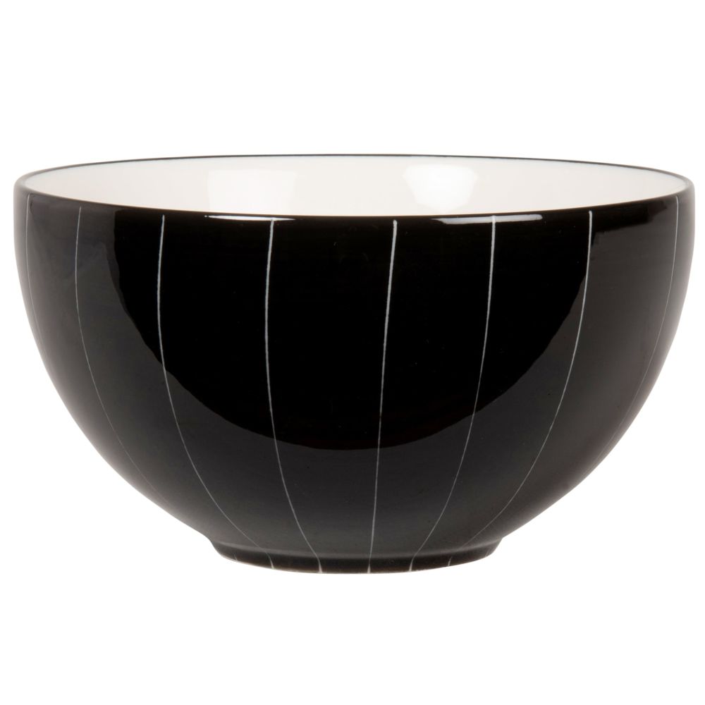 Bol en grès noir motifs traits blancs Bol en grès noir motifs traits blancs