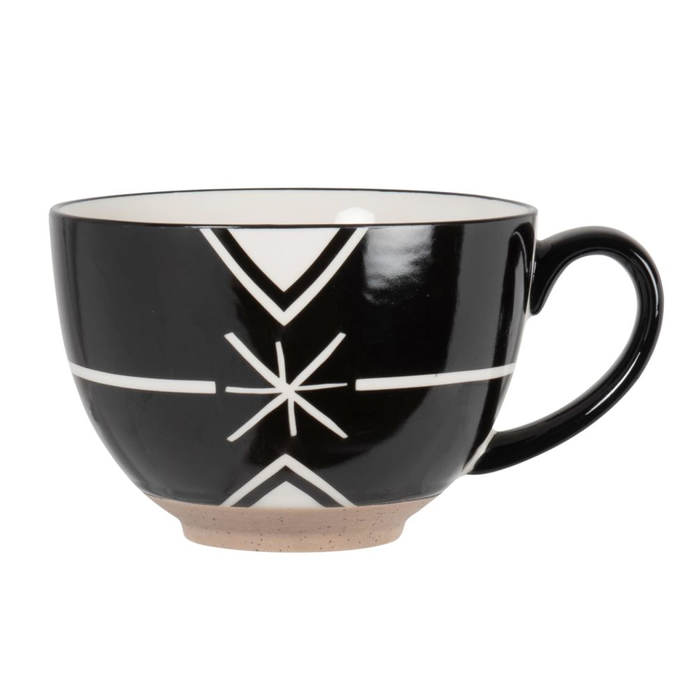 Bol en porcelaine noire motifs graphiques ivoire Bol en porcelaine noire motifs graphiques ivoire