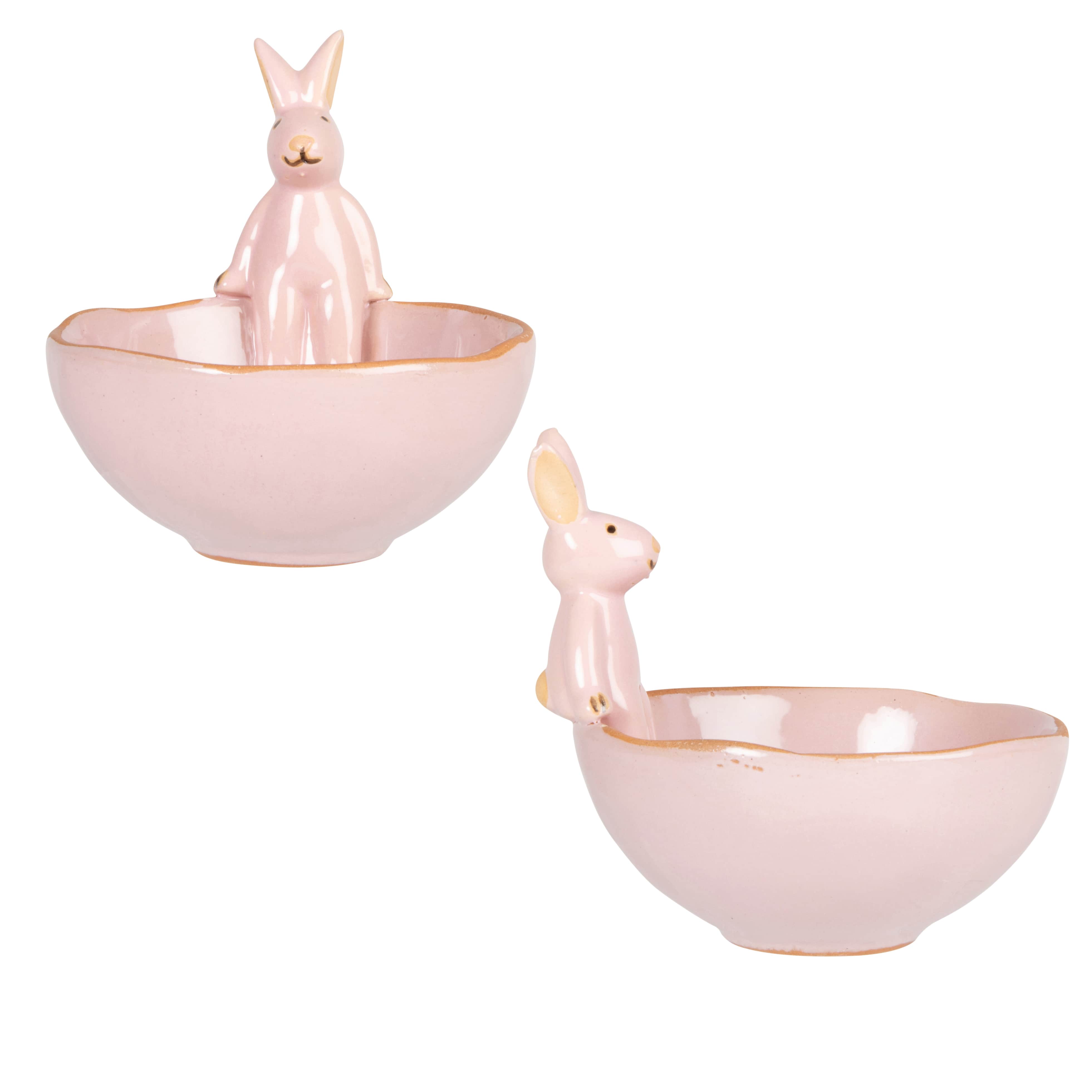 bol en porcelaine rose avec lapin