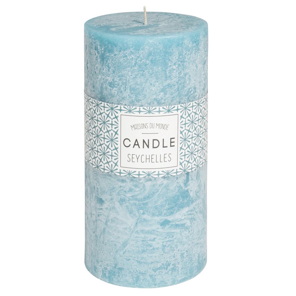 Bougie cylindrique bleue 9 x 18 cm (photo) Bougie cylindrique bleue 9 x 18 cm