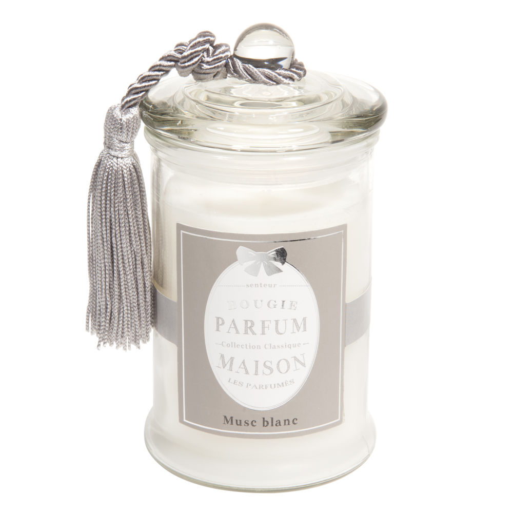 Bougie en verre parfum musc blanche H 15 cm Bougie en verre parfum musc blanche H 15 cm