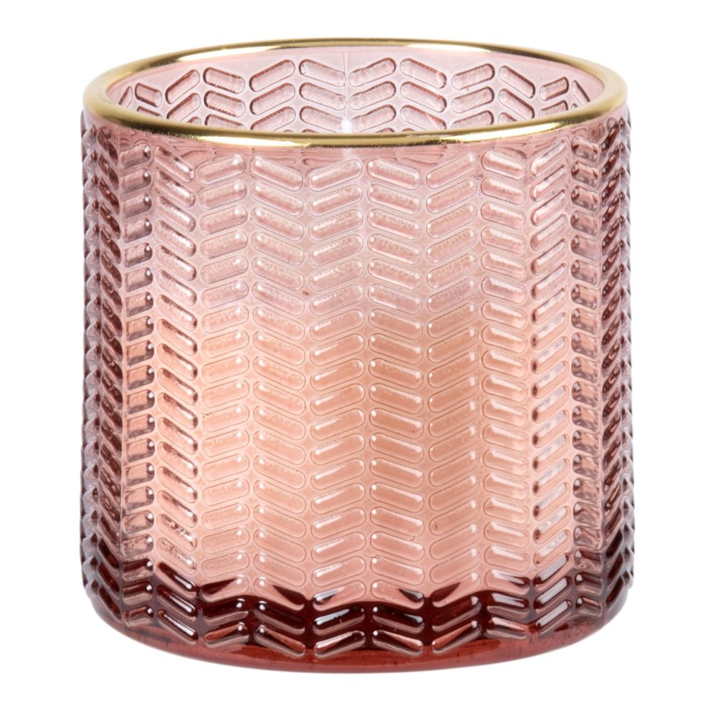Bougie en verre strié rose et doré Bougie en verre strié rose et doré