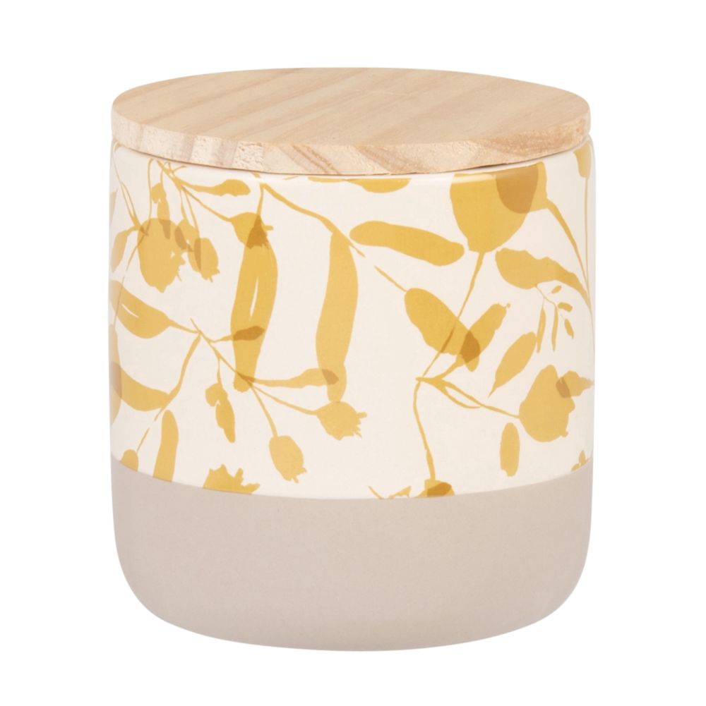 Bougie parfumée en céramique beige à motifs moutarde