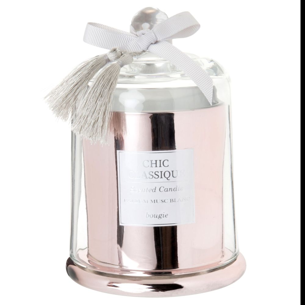 Bougie parfumée en métal rose sous cloche en verre (photo) Bougie parfumée en métal rose sous cloche en verre