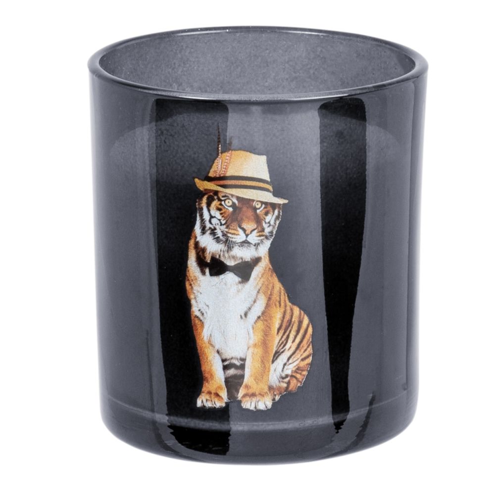 Bougie parfumée en verre noir imprimé tigre