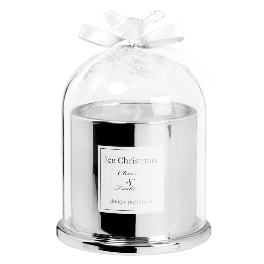 Bougie parfumée en verre teinté argent et blanc Bougie parfumée en verre teinté argent et blanc