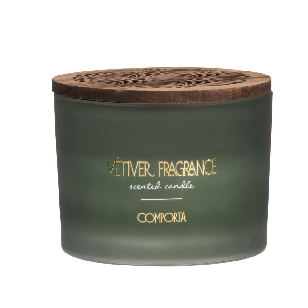 Bougie parfumée en verre teinté vert et doré