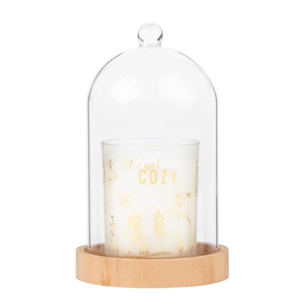 Bougie parfumée imprimé doré sous cloche en verre Bougie parfumée imprimé doré sous cloche en verre