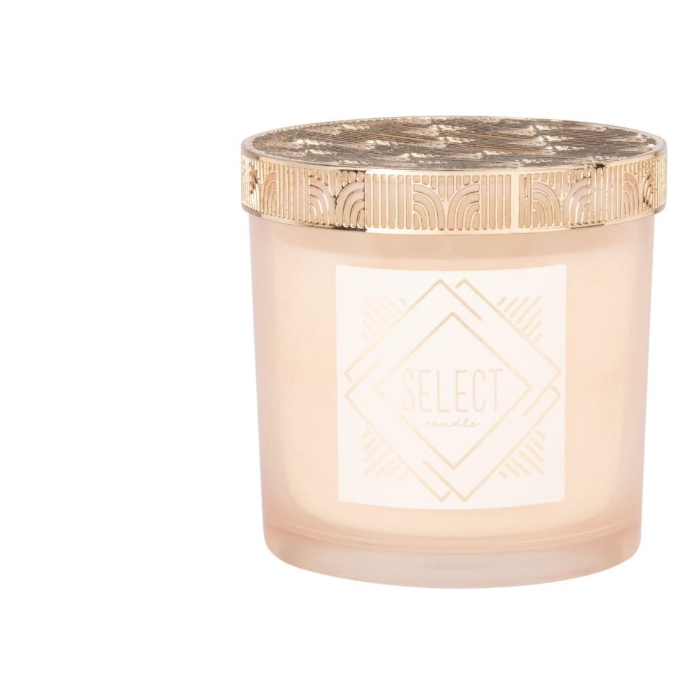 Bougie parfumée rose en verre et métal doré 350 g Bougie parfumée rose en verre et métal doré 350 g