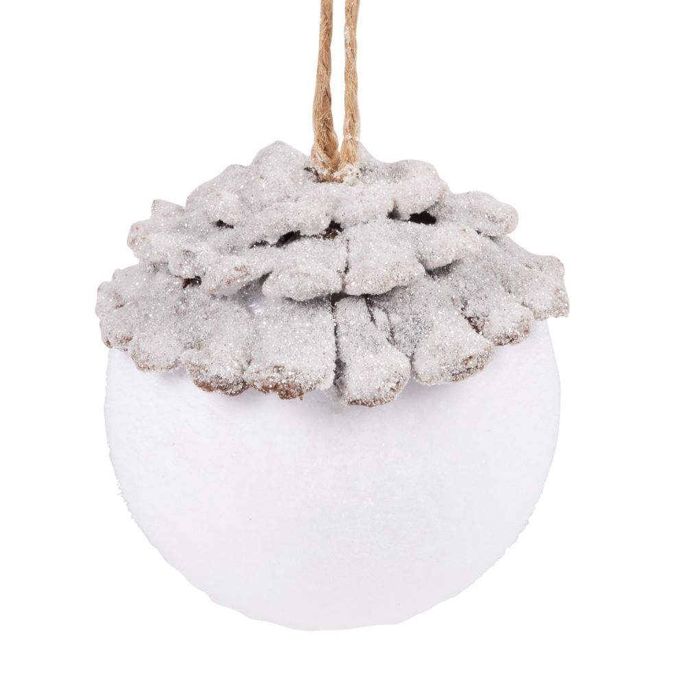 Boule de Noël blanche et écorce marron Boule de Noël blanche et écorce marron