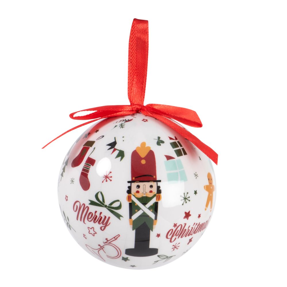 Boule de Noël blanche et verte imprimé casse noisette Boule de Noël blanche et verte imprimé casse noisette