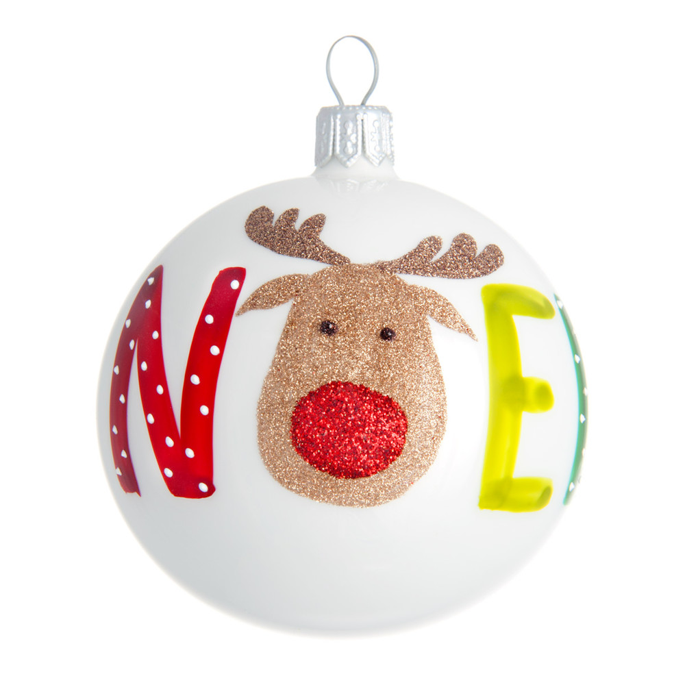 Boule de Noël blanche imprimé élan à paillettes dorées Boule de Noël blanche imprimé élan à paillettes dorées