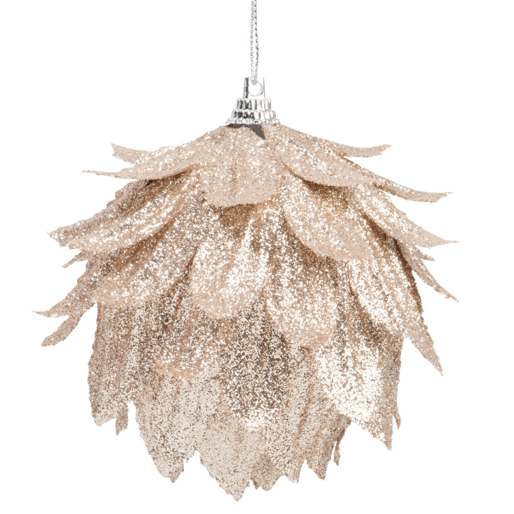 Boule de Noël écailles à paillettes beige doré Boule de Noël écailles à paillettes beige doré