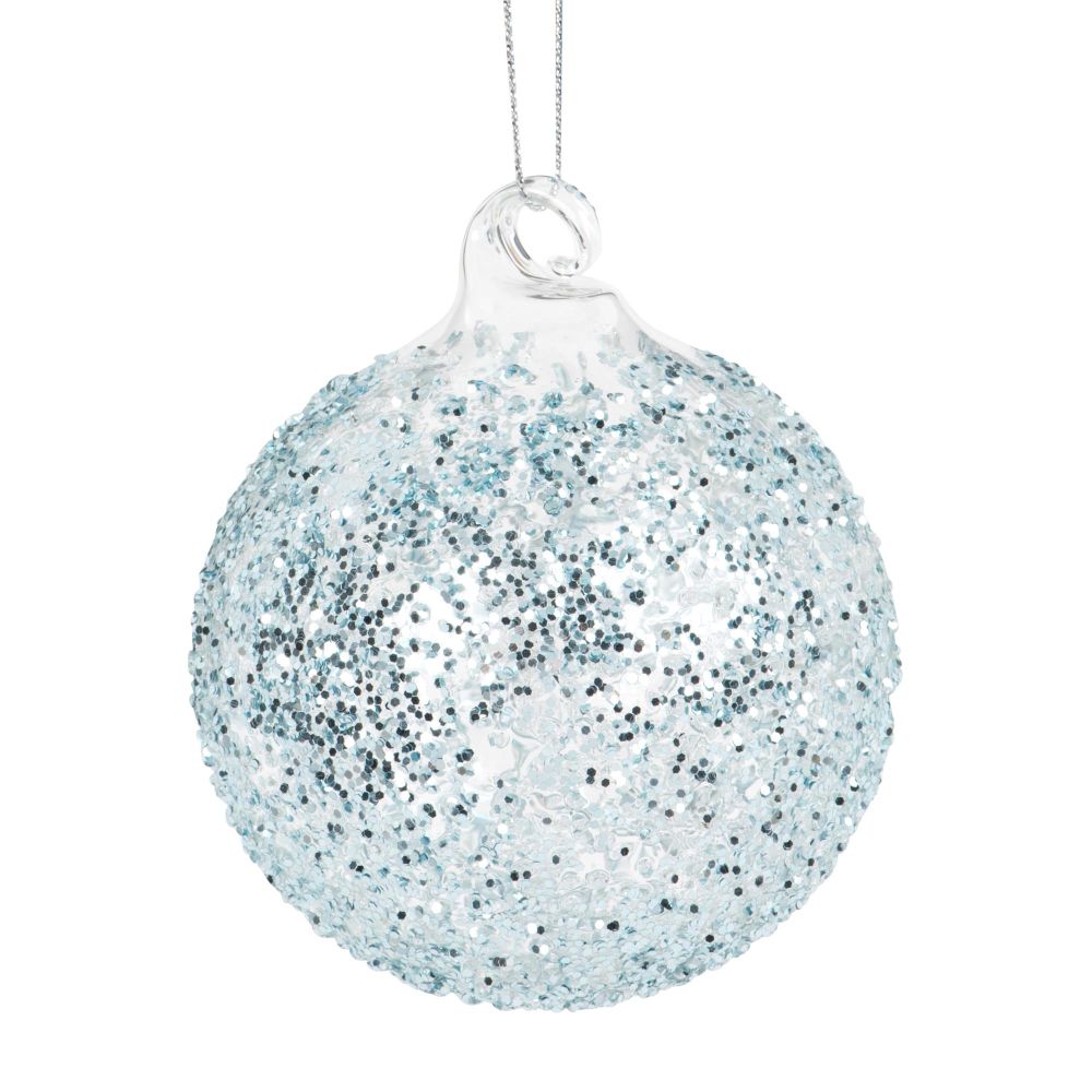 Boule de Noël en verre à paillettes argentées Boule de Noël en verre à paillettes argentées