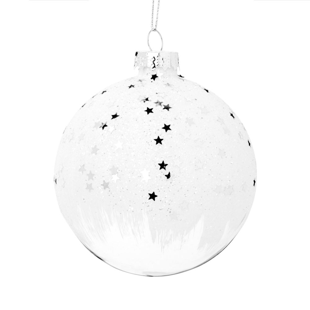 Boule de Noël en verre à paillettes effet enneigé Boule de Noël en verre à paillettes effet enneigé