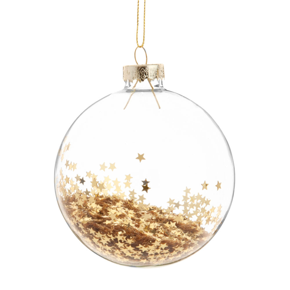 Boule de Noël en verre à paillettes étoiles dorées Boule de Noël en verre à paillettes étoiles dorées