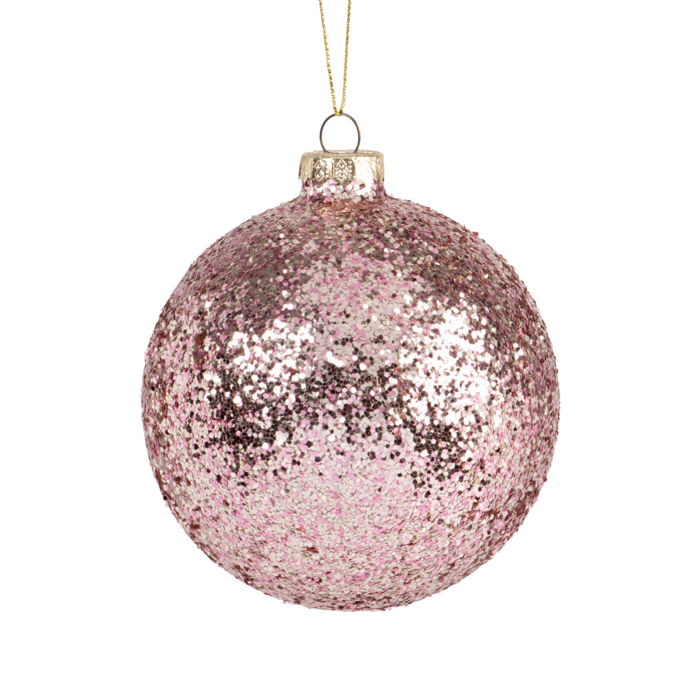 Boule de Noël en verre à paillettes roses Boule de Noël en verre à paillettes roses