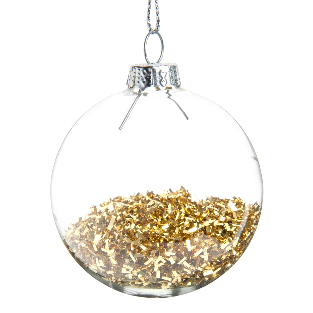 Boule de Noël en verre avec paillettes dorées Boule de Noël en verre avec paillettes dorées
